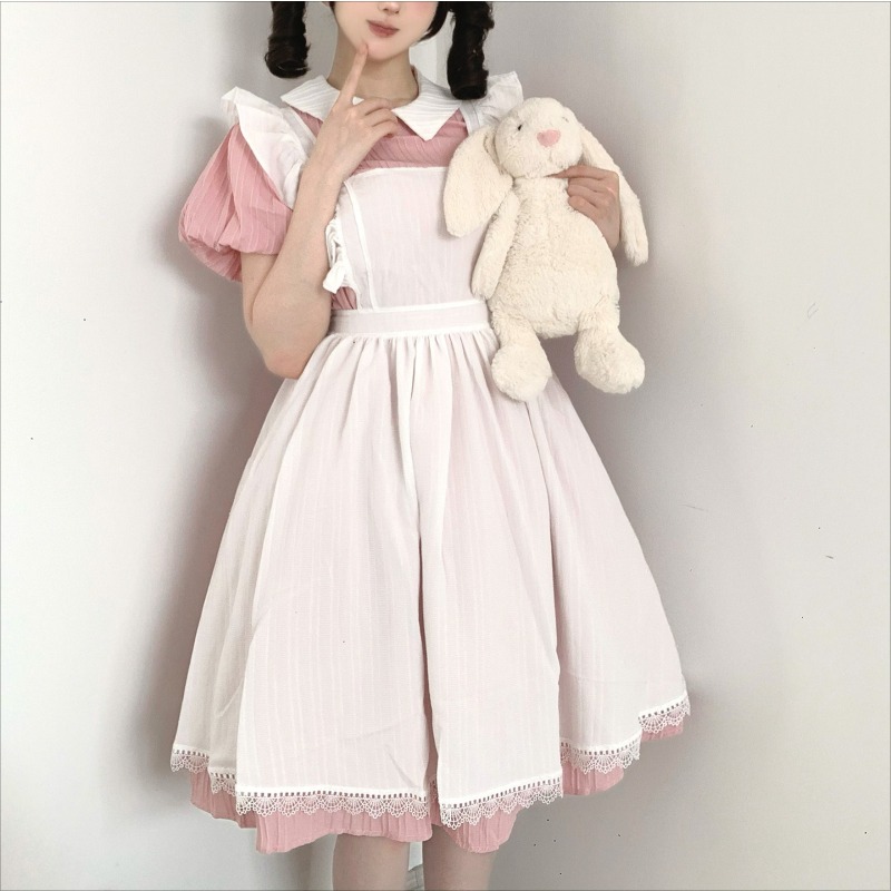 Long Pink White Maid Dress wit - đánh giá và giá Vintage Fashion Dresses