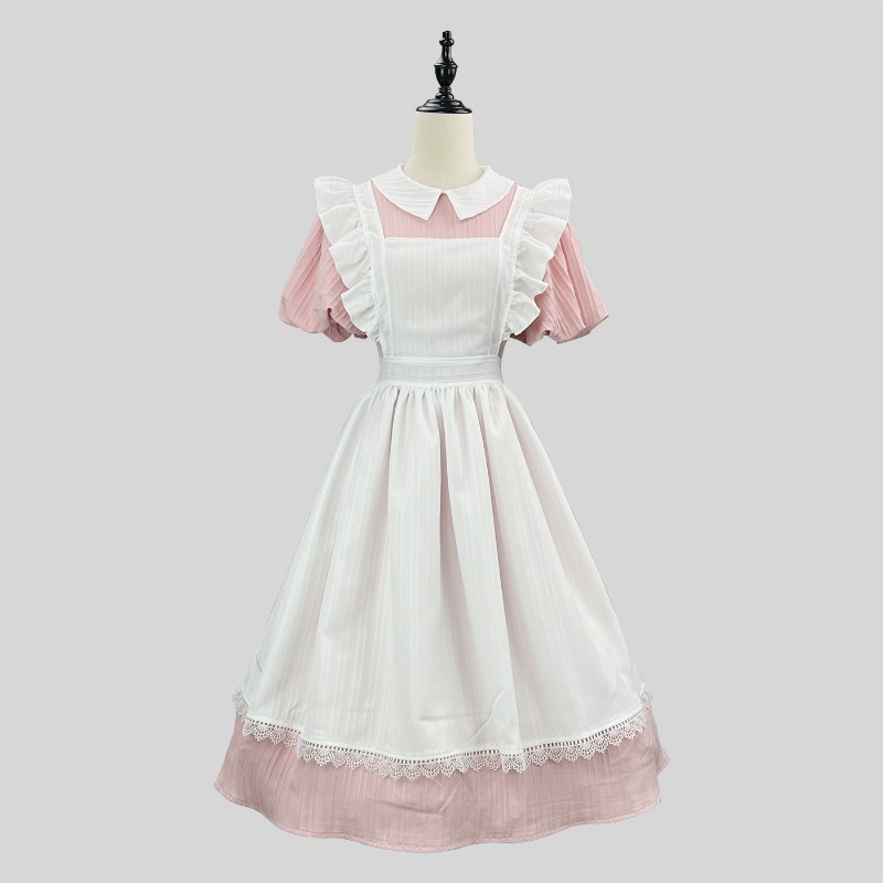Long Pink White Maid Dress wit - đánh giá và giá Vintage Fashion Dresses