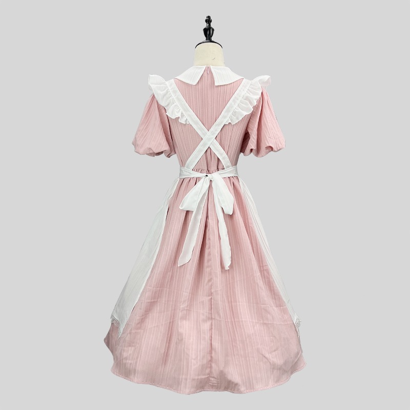 Long Pink White Maid Dress wit - đánh giá và giá Vintage Fashion Dresses